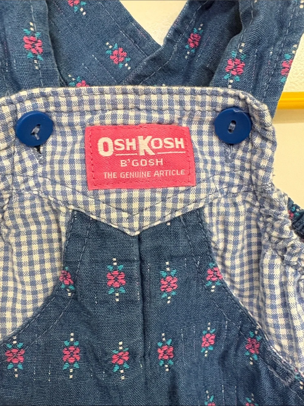Vintage OshKosh B'gosh‎ Denim-Style Blue Floral Gingham Bubble Romper